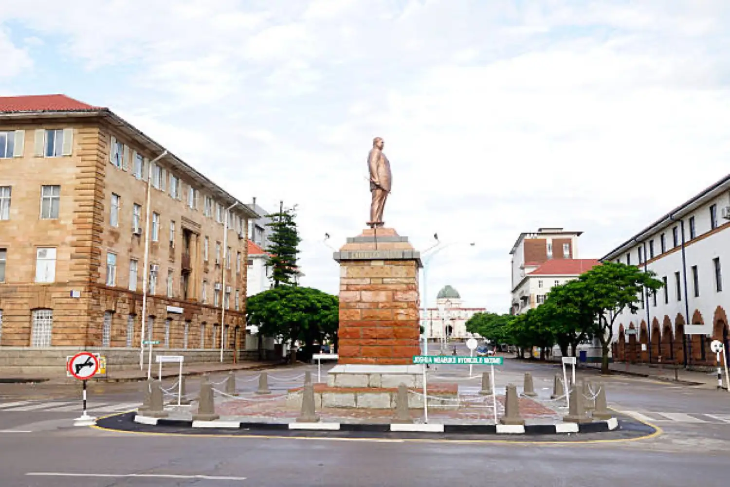Joshua Nkomo statue looking toward City Hall, downtown Bulawayo