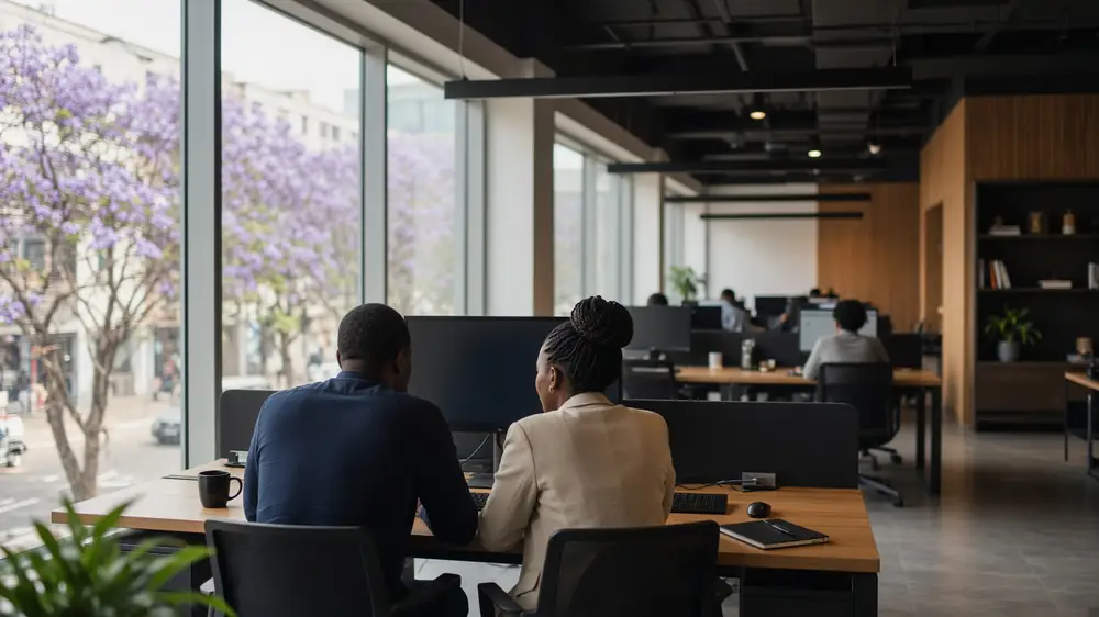 Hakili engineers collaborating in the Bulawayo office